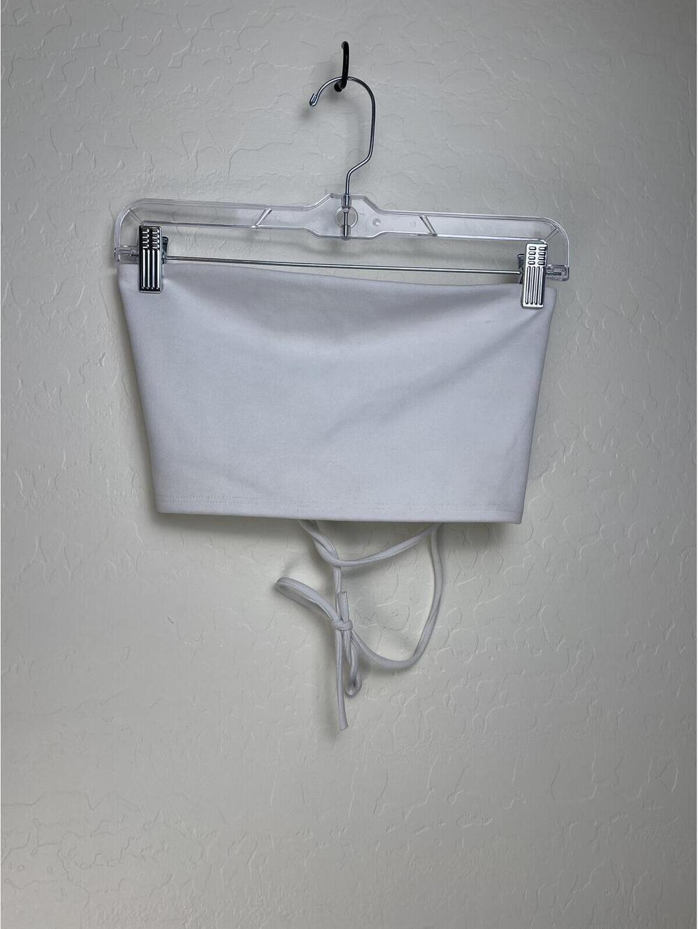 White Lace-Up Strapless Crop Top